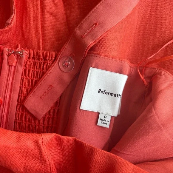 NEW Reformation Janu Midi Linen Dress Red Coral Orange | US 0 UK 4 - Picture 15 of 16